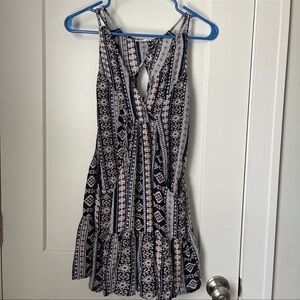 Altar'd State Navy & orange Printed Mini Dress with Tie-Back